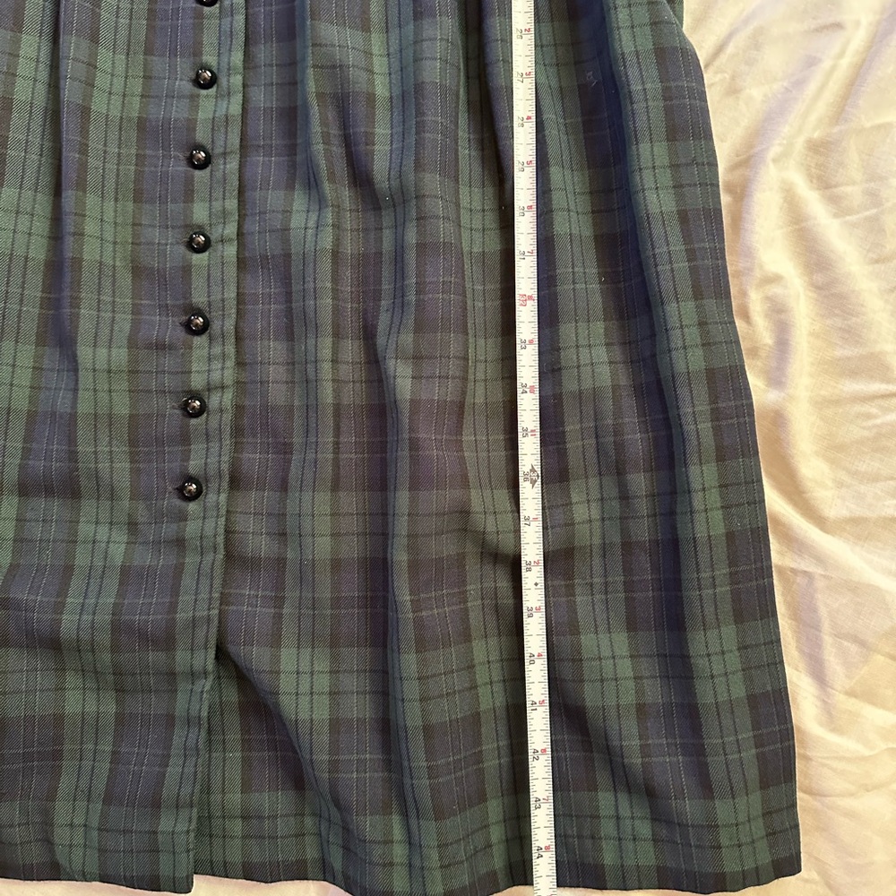 Vintage Plaid Green Navy Long Sleeve Dress Velvet Holiday Poetcore Whimsigoth - Picture 8 of 9